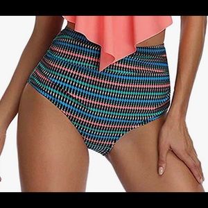 High-Waisted Bikini BOTTOMS Size Large Ruched NEW!